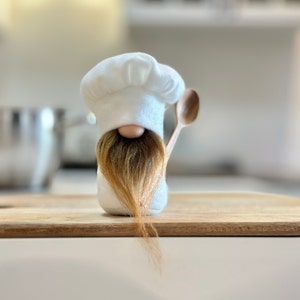 Chef gnome with wooden spoon, cooking gifts for chef & kitchen tiered tray, kitchen shelf decor
