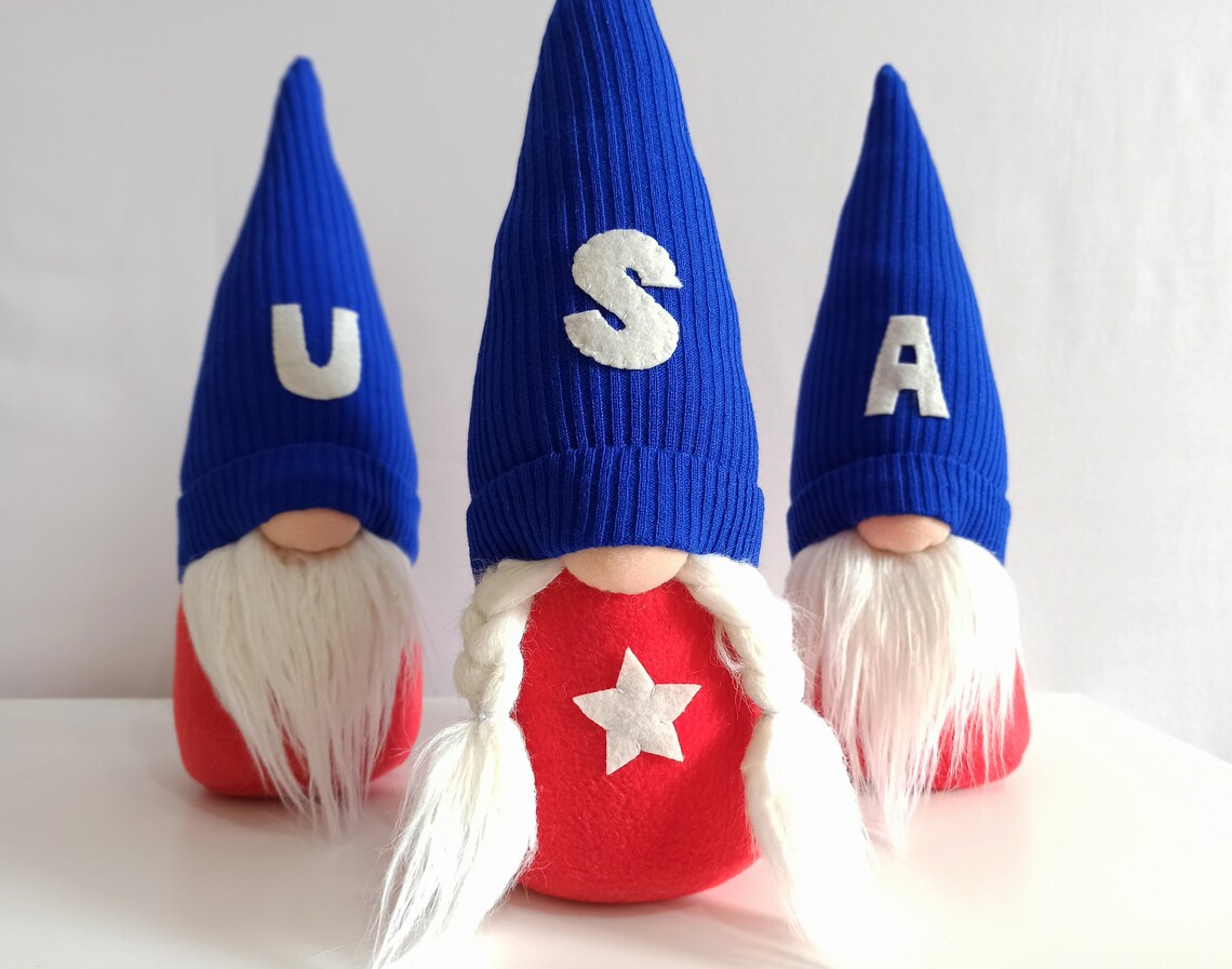 USA Gnomes Labor Day Decor Red White and Blue Decorations Etsy
