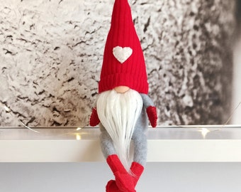 Handmade Christmas Gnome: Red & Gray Holiday Mantel Decor
