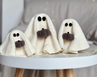 Sherpa Ghost Decor: Halloween Tabletop Ghosts with Pumpkins