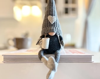 Gray Scandinavian Coffee Gnome: Tiered Tray Decor