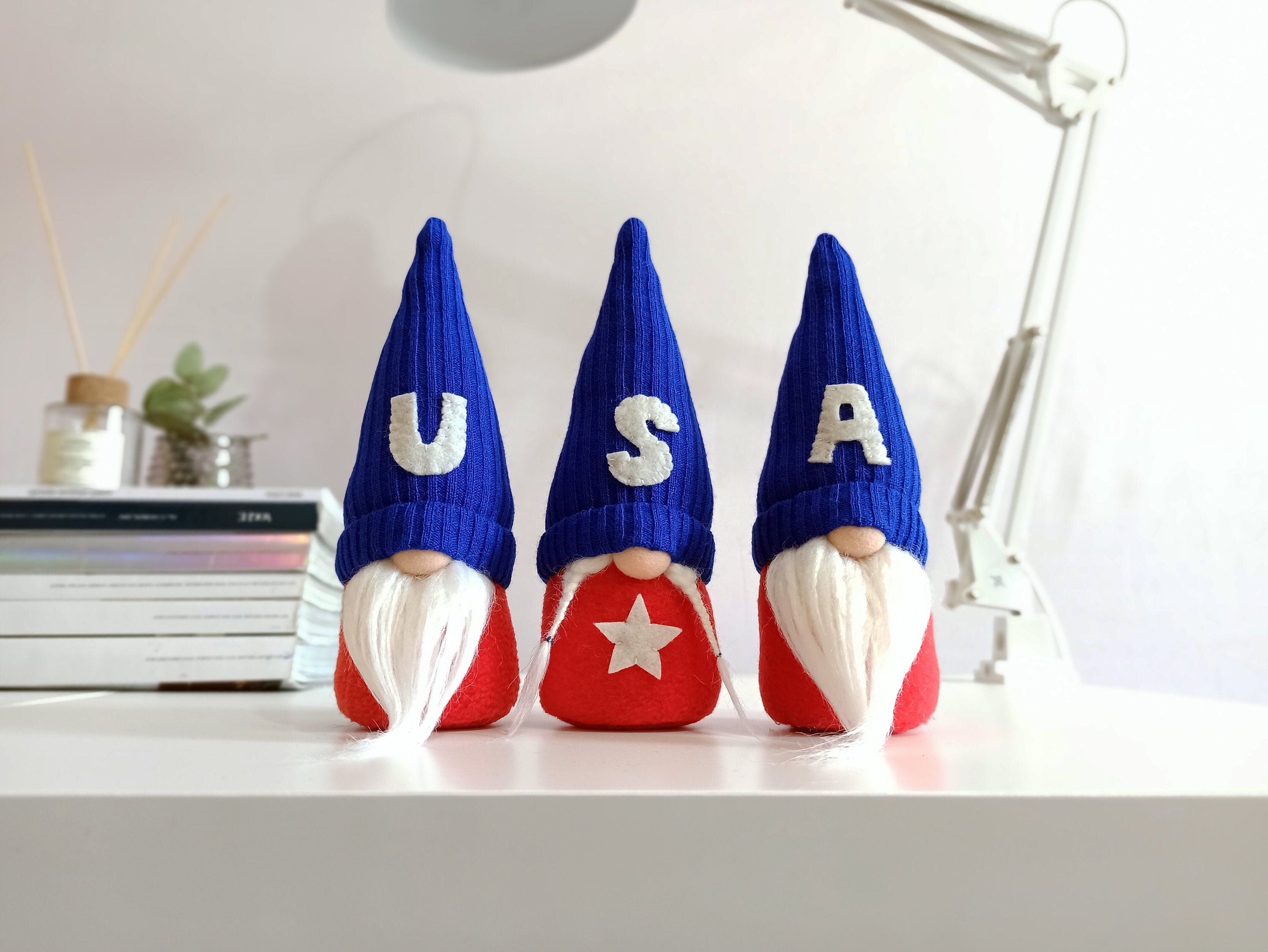 USA Gnomes Labor Day Decor Red White and Blue Decorations Etsy