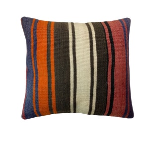 Vintage Turkish Kilim Pillow Cover (55x55 cm): Handwoven Wool Cushion
