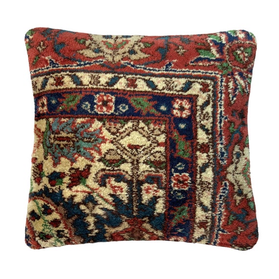 18'' X 18'' Vintage Hand-Made Rug Cushion Cover, 45 x 45 cm Decorative Rug  Pillow Cover, Large Vintage Turkish Rug Cushion Cover