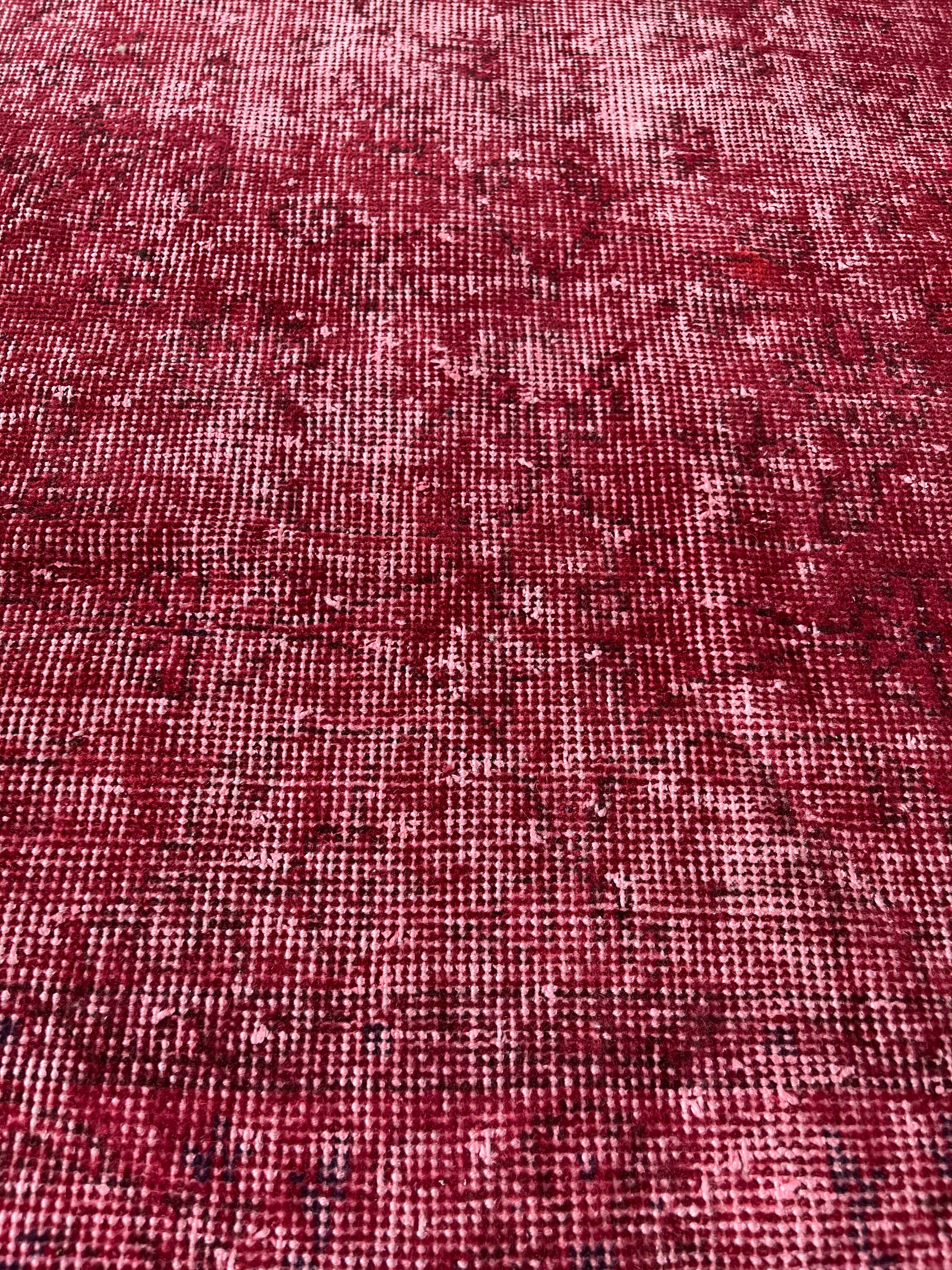 Distressed Overdyed Turkish Rug 219X125 Cm Vintage Wool Red Medium Rug ...