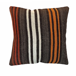 Vintage Turkish Kilim Pillow Cover: Handwoven Wool Boho Cushion (55x55 cm)
