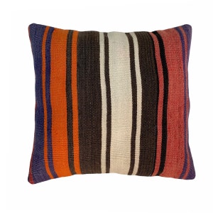 Vintage Turkish Kilim Pillow Cover (55x55 cm): Handwoven Wool Cushion
