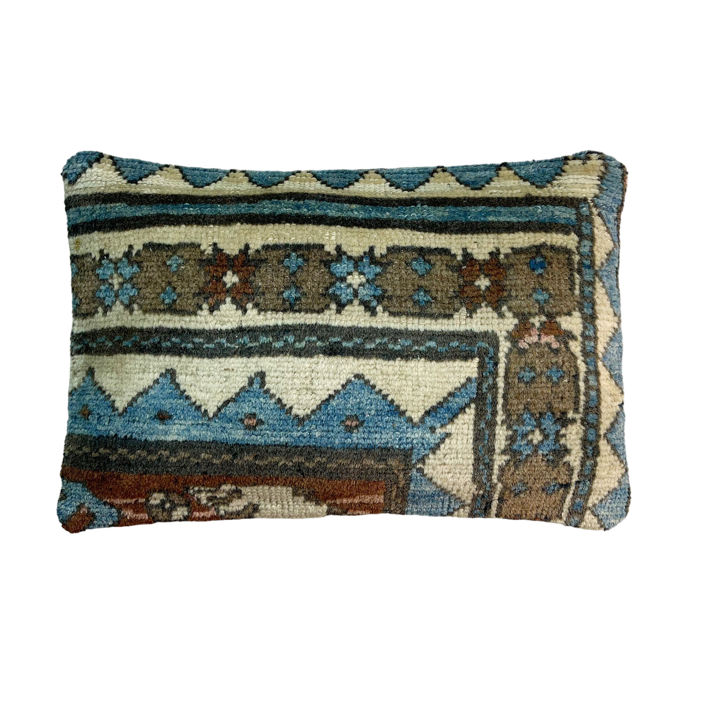 Housse De Coussin Kilim Kurde Fait Main - Laine - Bleu - 50x30 Cm - Occasion