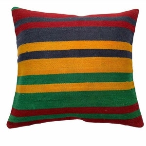 Vintage Turkish Kilim Pillow Cover (55x55 cm): Handwoven Wool Cushion