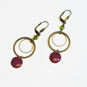 Boho chic purple and green earrings