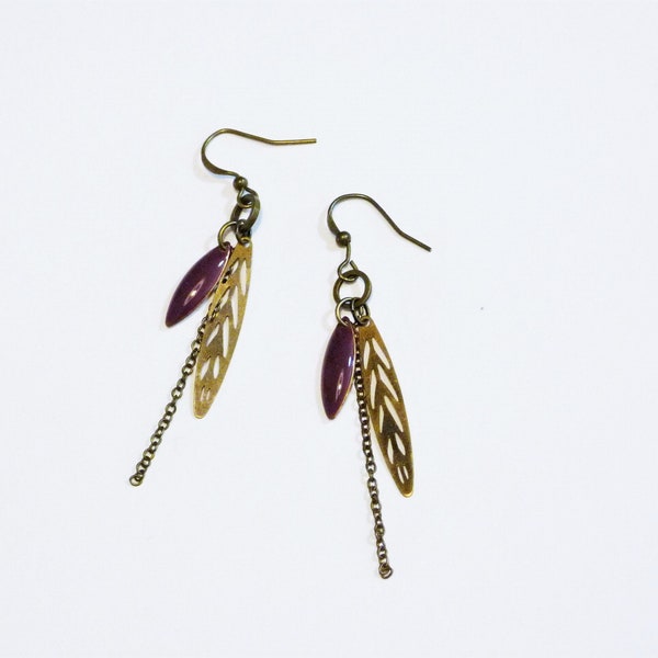 Boucles d'oreilles violet et bronze