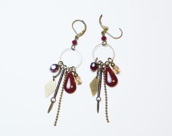 Red and bronze charm earrings