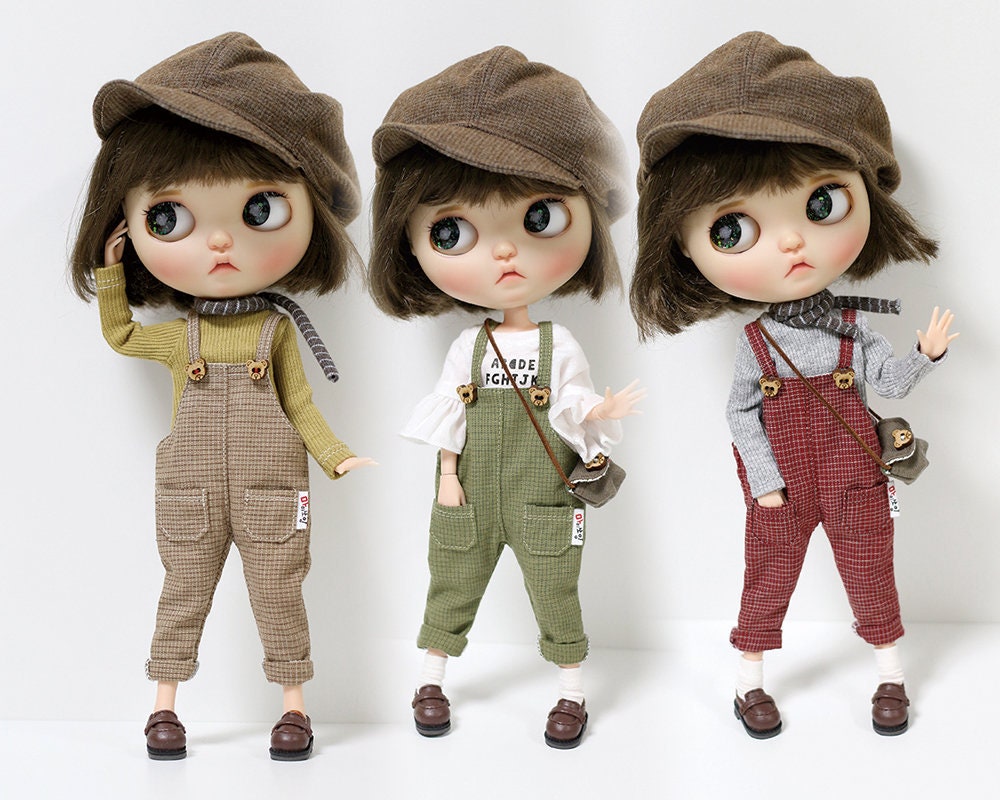 Checked Pocket Overalls 8 color /Pullip Blythe Pureneemo doll clothes…