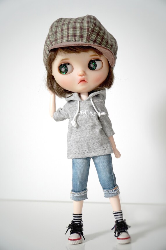 Blythe Pullip doll Clothes Adventure Gray Hoodie T-shirt | Etsy