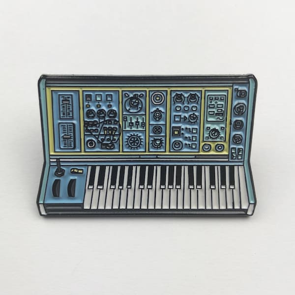 Emaille pin, knop, modulaire synth, elektronische muziek, Moog, analoog, origineel ontwerp