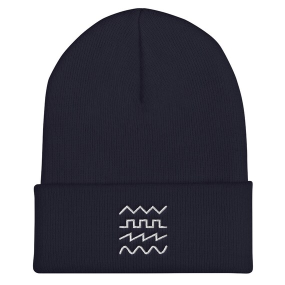 【SETUP-EXE】Crystal cubic logo Beanie Synth Waveform Embroidered Beanie Skull Cap Winter Hat, Saw