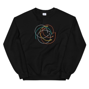 May include: Black sweatshirt with a design of colorful audio cables in a circle on the front.