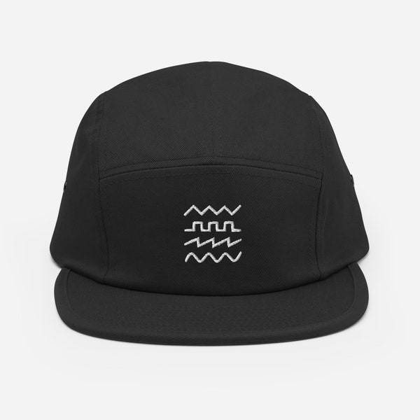 Synth Waveform Embroidered 5-Panel Hat Cap, Saw, Square, Triangle and Sine Wave, Synthesizer