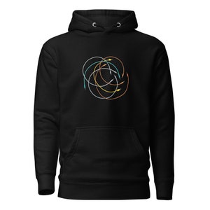 May include: Black hoodie with a graphic of colorful cables in a circle on the front.