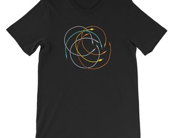 May include: A black t-shirt with a design of colorful audio cables in a circle.