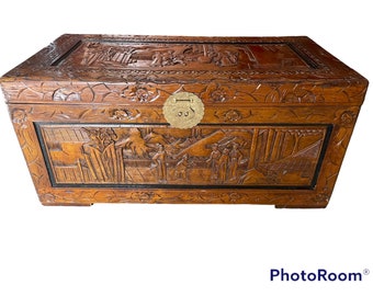 Trunk Chinese IN Wood With Landscapes & Shapes Oriental