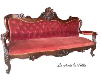 Antikes neapolitanisches Louis-Philippe-Sofa aus Mahagonifedern aus dem 19. Jahrhundert