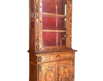 Antique Bookcase Renaissance Tuscany Wood Nut Xx Century