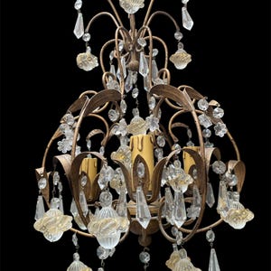 Vintage Murano Glass Chandelier – 3 Lights with Crystal Drops – H 50 cm