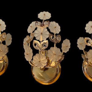 tris Metal wall lamps with crystal flowers by Banci Florence, Italy,