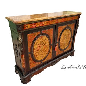 Boulle Napoleon III Style Sideboard with Yellow Siena Marble Top - Brass Bronze