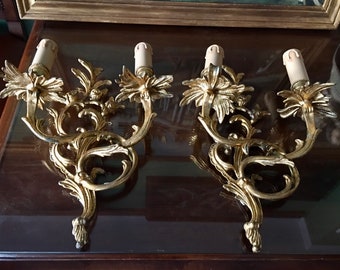 Pair of large French appliques rich gilded bronze chisel, period 900, 4 lights
