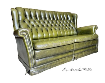 Chesterfield 3-seater 1900s English green Chesterfield sofa