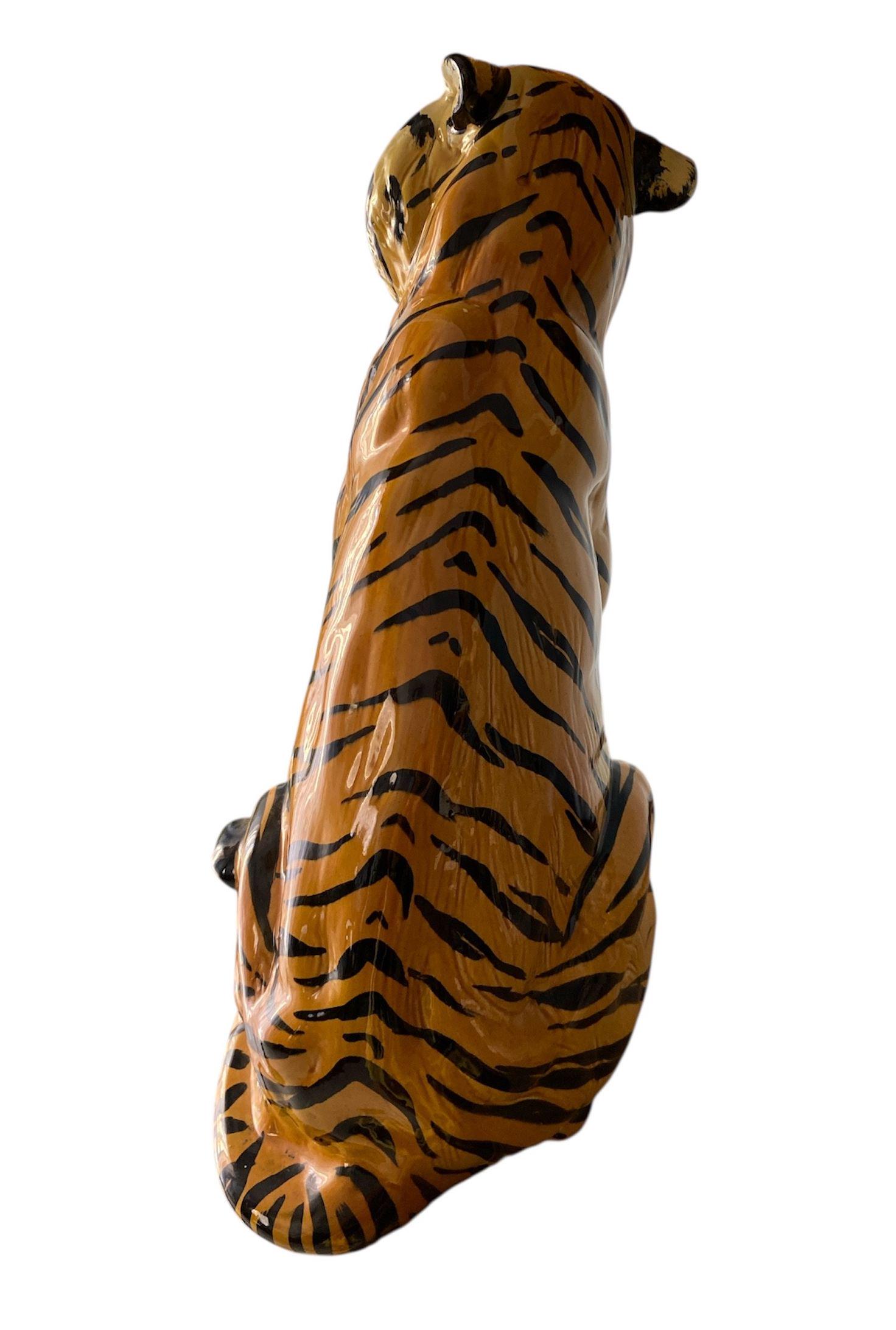 1960年代/1970年代のヴィンテージ陶器製虎 – 高さ44 cm – 象徴的で希少