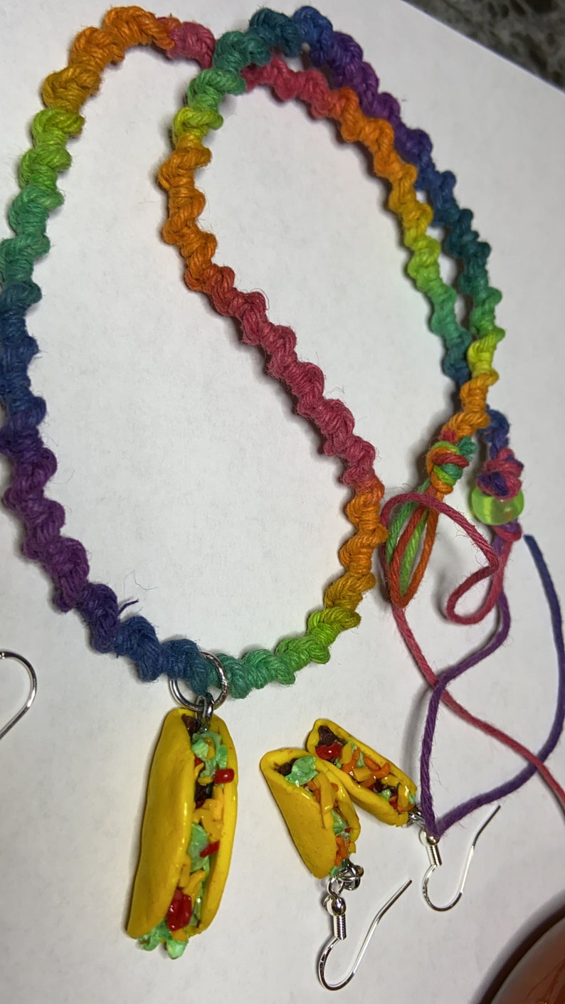 Taco hemp necklace and taco earrings