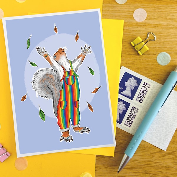 Rainbow Squirrel Illustration Card