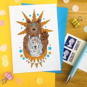 Bear and Wolf Art Illustration Greeting Card