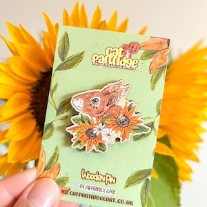 Sunflower Squirrel Wooden Pin