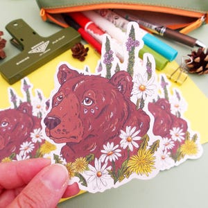 Wildflowers Grizzly Bear Vinyl Sticker