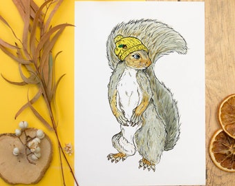 Autumn Squirrel  Illustration Art Print