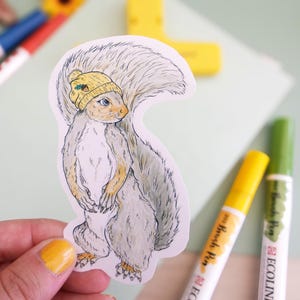 Cute Grey Squirrel Glossy Vinyl Sticker