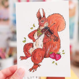 Strawberry Susie - Red Squirrel A6 Postcard