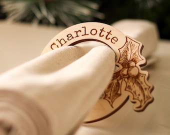 Christmas Personalised Holly Wooden Napkin Ring