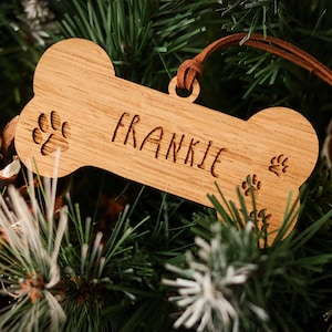 Christmas Personalised Dog Decoration - Oak Wooden -  Tree Decoration