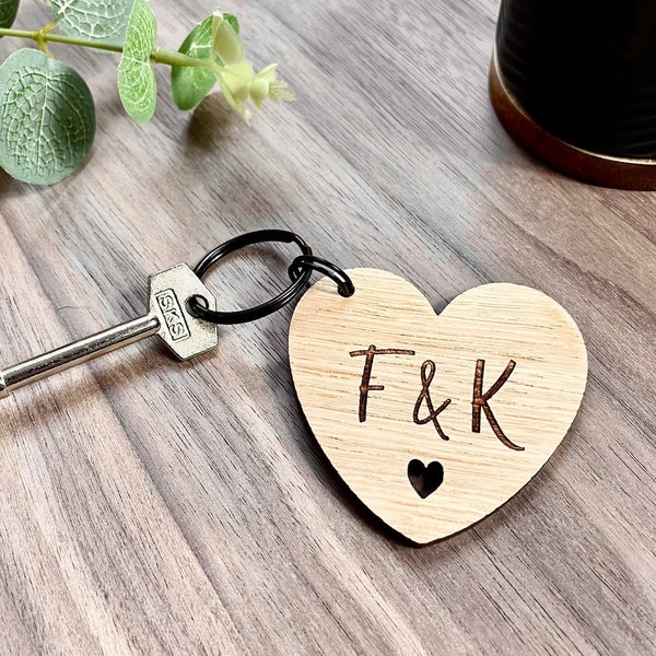 Personalised Heart Wooden Keyring - with cut out heart | Valentines | Mothers Day | Thank You Gift | Anniversary | His & Hers | Couple