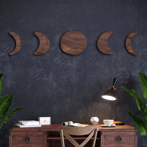 Moon Phases Wall Decor - Wooden or Painted Wood - Lunar Art Bedroom Living Space Home Decoration Lounge Kitchen Personalised