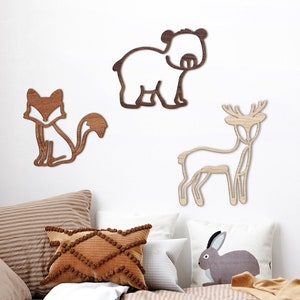 Woodland Trio - Volpe, Orso, Cervo / Set di decorazioni murali in legno / Animali della foresta / Scandi Baby Play Room