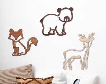 Woodland Trio - Fox, Bear, Deer | Wooden Nursery Wall Decor Set | Forest Animals | Scandi Baby Play Room