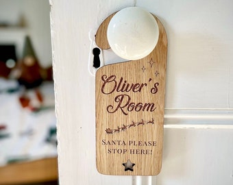 Door Hanger - 'Santa Stop Here' Personalised Decoration - Christmas eve, children's Christmas decor