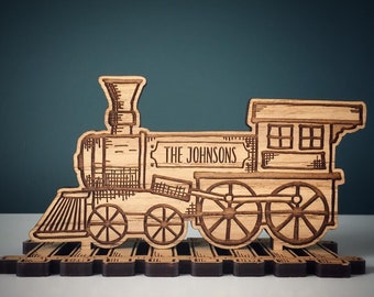 Christmas Personalised Family Train & Carriages Set - Wooden Oak, Family, Christmas