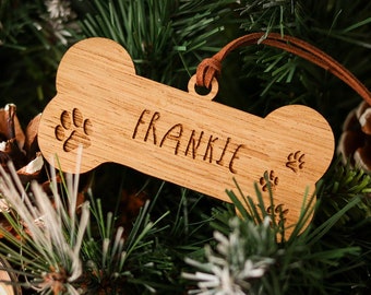 Christmas Personalised Dog Decoration - Oak Wooden -  Tree Decoration